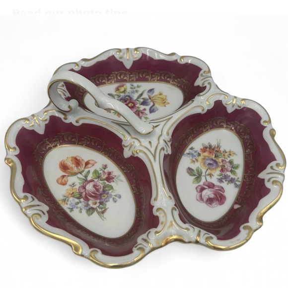 Vintage JLMenau 3 Section Dish W/Handle Graf Von Henneberg Porzellan Germany - Picture 3 of 9